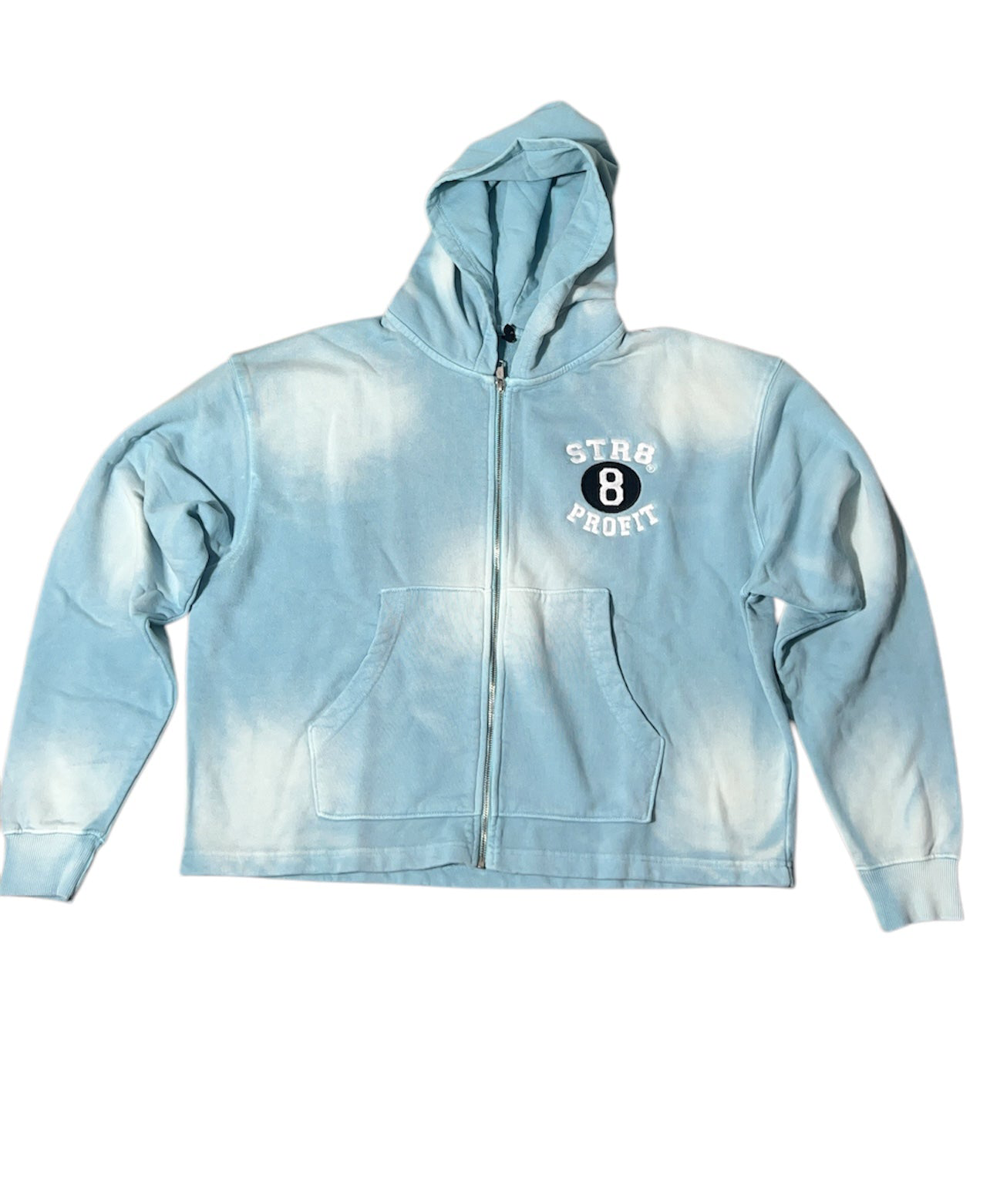 Sky Blue Zip Up Embroidery Hoodie