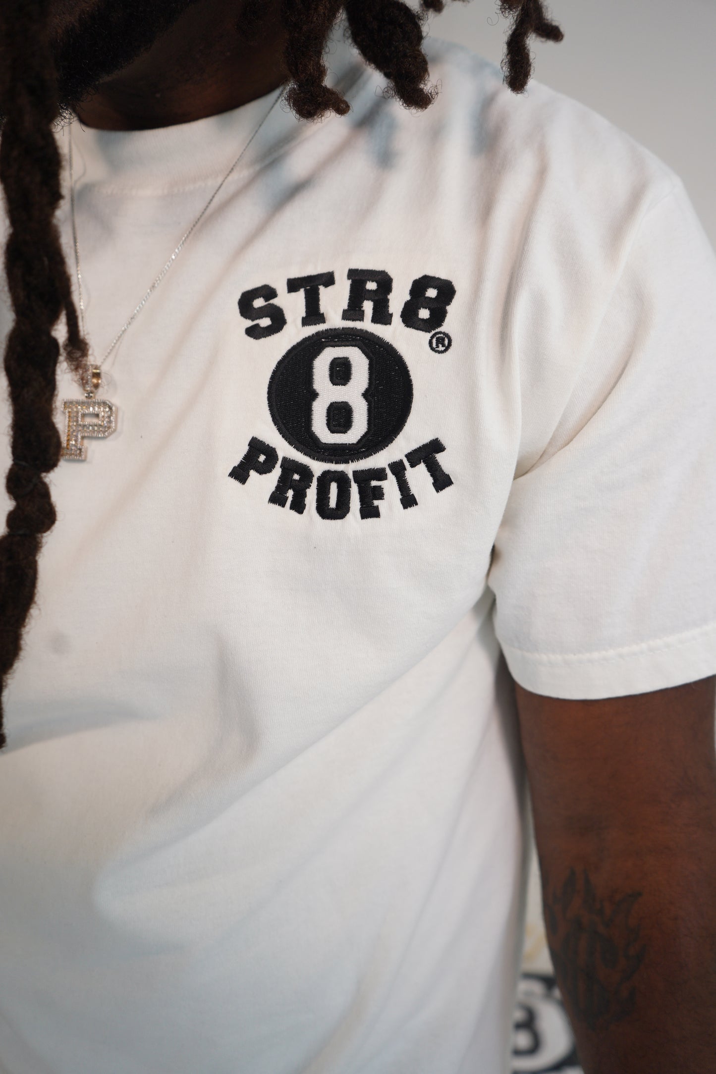 Vintage Style Fabric Embroidered Garment Dye White Tee