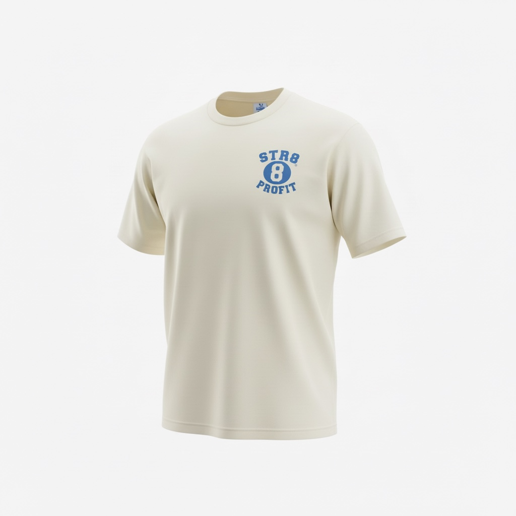 Cream Heavyweight Tee with Dark Blue Logo