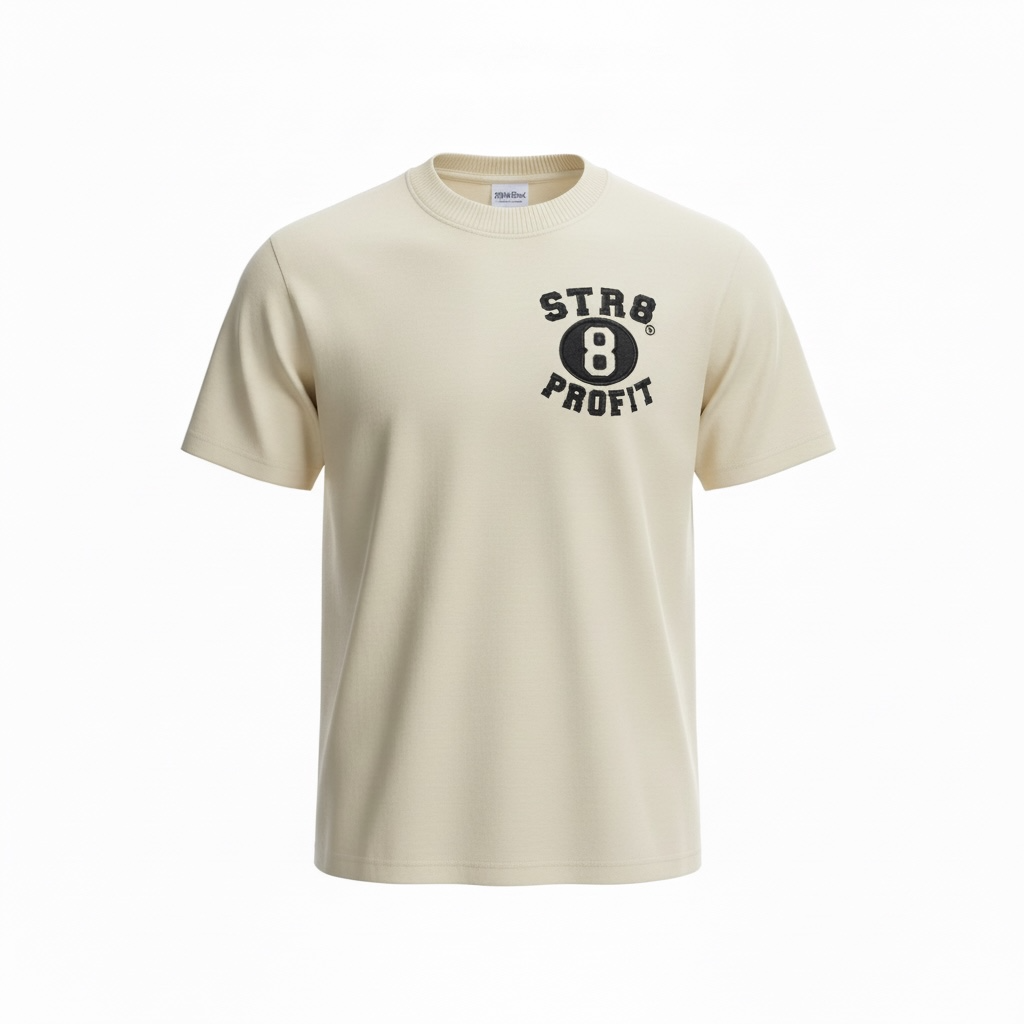 Cream Garment Dye Tee with Black Embroidered Logo