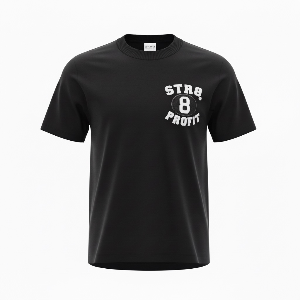 Black Garment Dye Tee with White Embroidered Logo