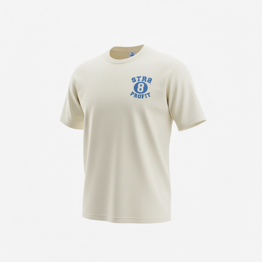 Cream Heavyweight Tee with Dark Blue Logo